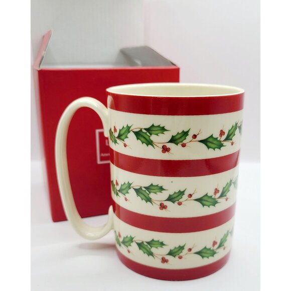 Lenox Wishing You Love Holiday Mug Cup Holly Berry Red Stripe Holiday Wishes - Picture 3 of 10